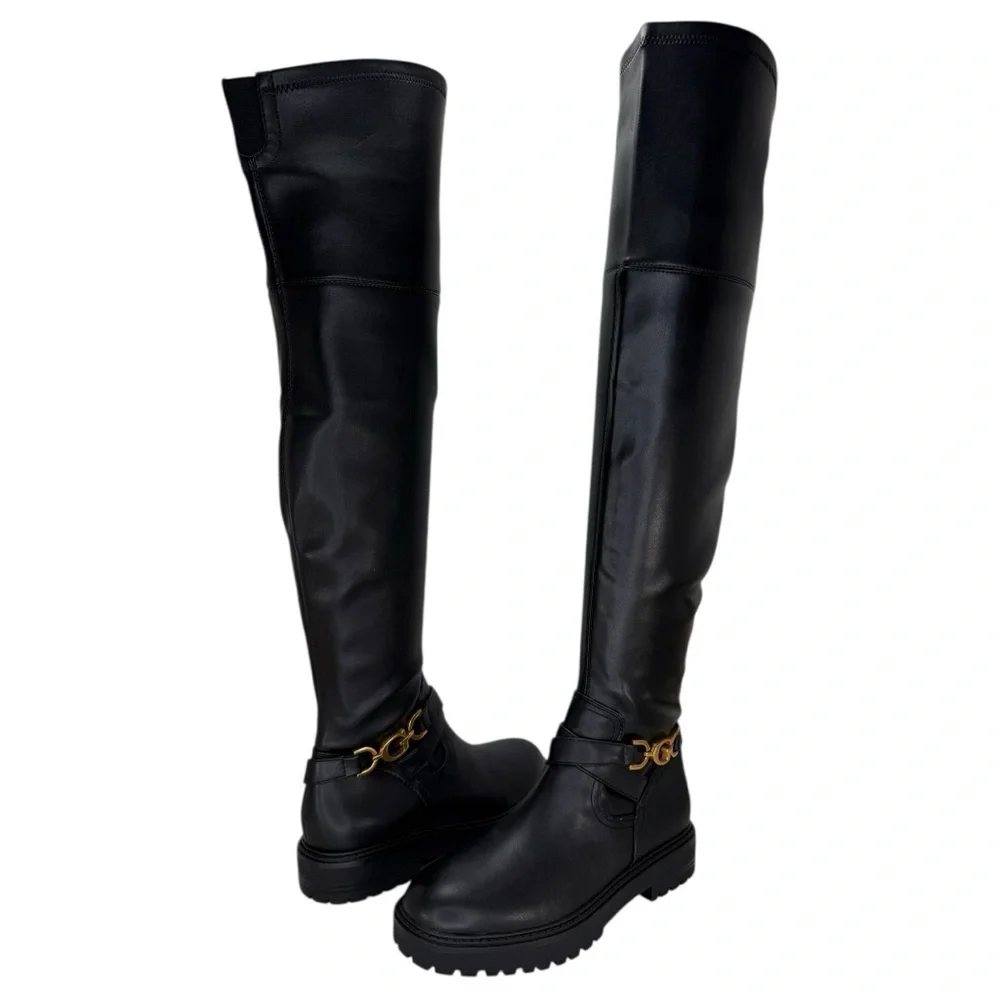 Guess Jellio Black Faux Leather OTK Womens Boots Size 9M